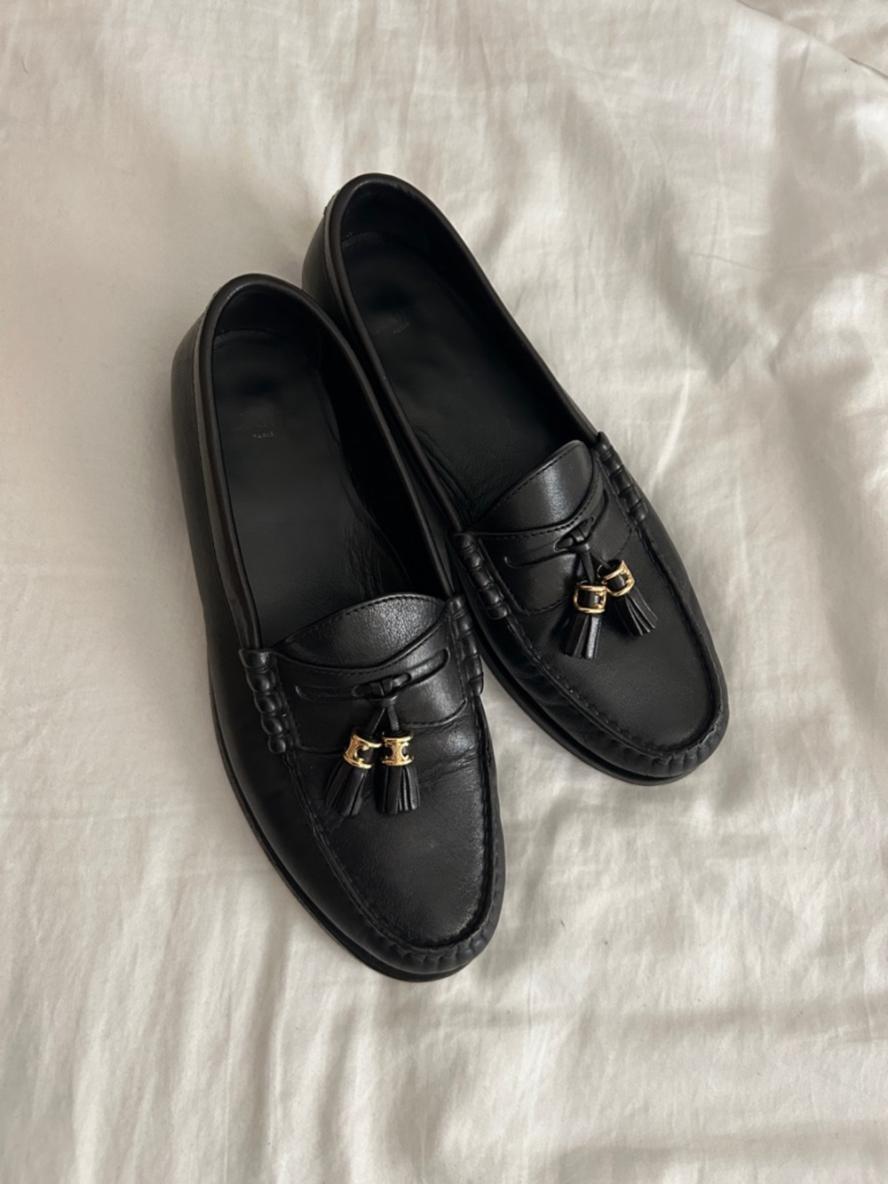 Celine Black Leather Tassel Loafers with Gold Hardware 38 - Picture 3 of 7